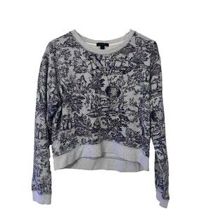 J.Crew Toile Crewneck Sweatshirt Womens Small Gray Sweater Graphic